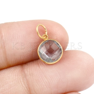 14k Gold Charm Pendant: Natural Blue Topaz, Handmade Dainty Charm