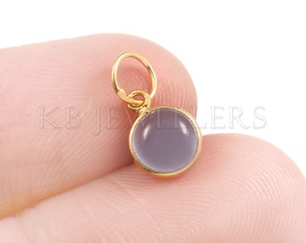 14k Gold Blue Chalcedony Charm Pendant: Handmade Dainty Gemstone