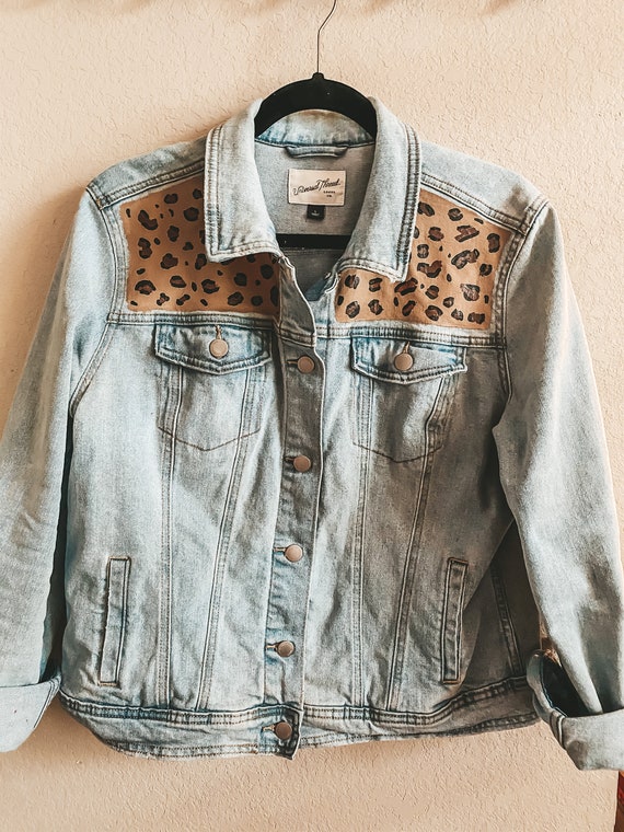 Leopard Print Painted Denim Jacket | Etsy