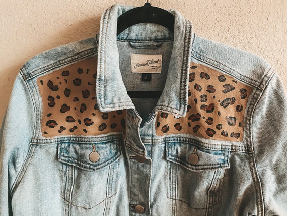 Leopard Print Patch Black Denim Jacket Leopard Print Patch Black Denim Jacket