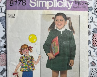 Simplicity Sewing Pattern 8178 Child's Dress or Top & Pants Size 5 Cut Complete