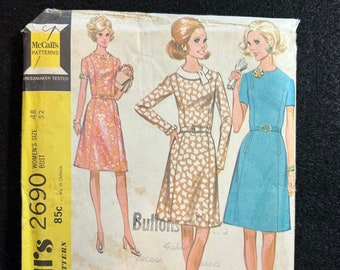 McCall's Sewing Pattern 2690 Women's Dress in Three Versions Size 48 Bust 52 FF UNCUT