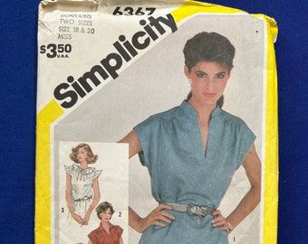 Simplicity Sewing Pattern 6367 Misses' Pullover Tops Size 18-20 FF UNCUT
