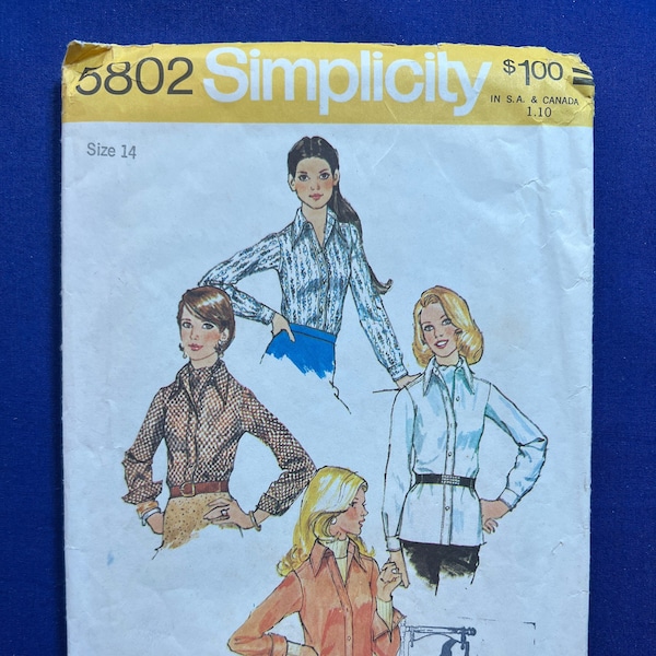 Simplicity Sewing Pattern 5802 Misses' Shirt & Ascot Tie Size 14 Cut Complete