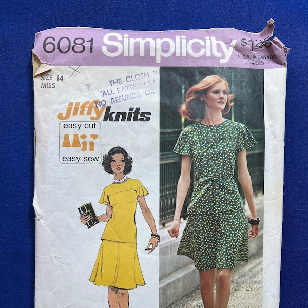 Simplicity Sewing Pattern 6081 Misses' Jiffy Knit Two Piece Short Dress Size 14 Cut Complete