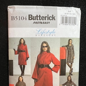 Butterick Sewing Pattern B5104 Misses Jacket Coat Top Dress & Pants Size 6-12 FF UNCUT