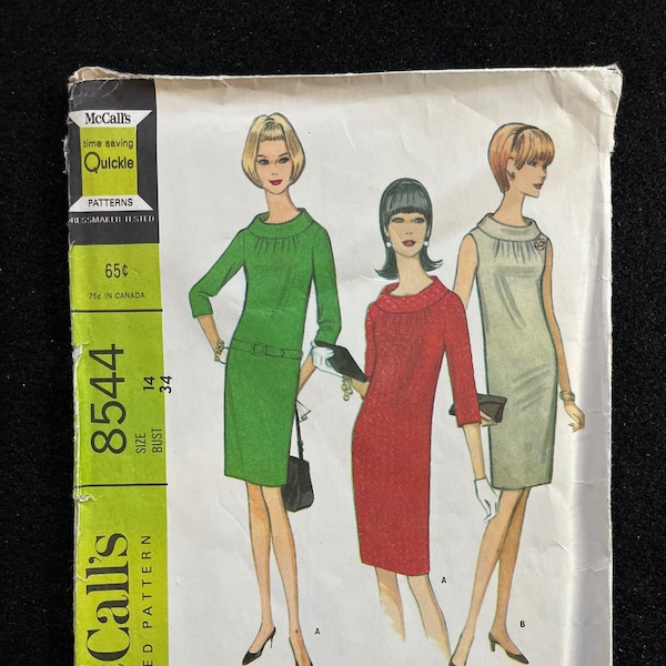 McCall's Sewing Pattern 8544 Misses' Dress in Two Versions Size 14 Cut Complete