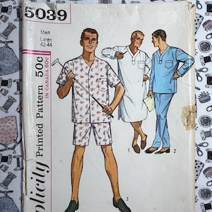 Simplicity Sewing Pattern 5039 Men&#39;s Pajamas in Two Lengths & Nightshirt Size Large 42-44 Cut Complete