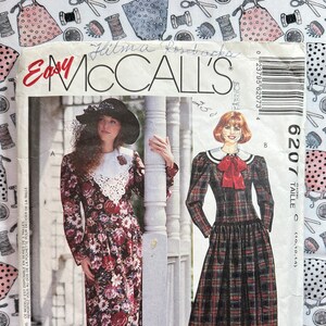 May include: Vintage McCall's sewing pattern featuring two dress designs. One dress has a floral print, the other a plaid pattern. The pattern envelope includes the text "Easy McCall's" and the number "6207".
