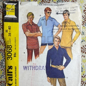 McCall&#39;s Sewing Pattern 3068 Men&#39;s Shirt Chest Size Medium 38-40 Cut Complete