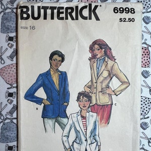 Butterick Sewing Pattern 6998 Misses&#39; Blazer Jacket Size 16 Bust 38 Cut Complete