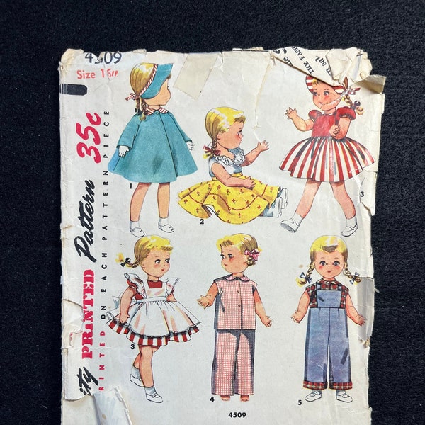 Simplicity Sewing Pattern 4509 Doll's Wardrobe For 16" Saucy Walker Doll Cut Complete