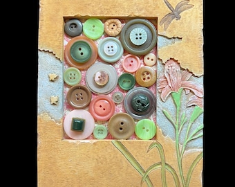 Button Art Decor Resin Carved Frame Multicolor Buttons 5-3/8" x 7"