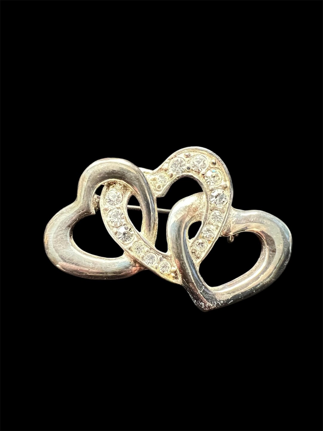 Silver Rhinestone Heart Vintage Rhinestone Silver Tone Heart Brooch Pin 1-5/8