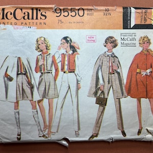 McCall&#39;s Sewing Pattern 9550 Misses&#39; Capes Pants Vest & Culottes Size 10 Bust 32-1/2 Cut Complete