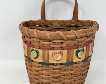 Vintage Woven Basket Hearts Buttons Lightweight Red & Green
