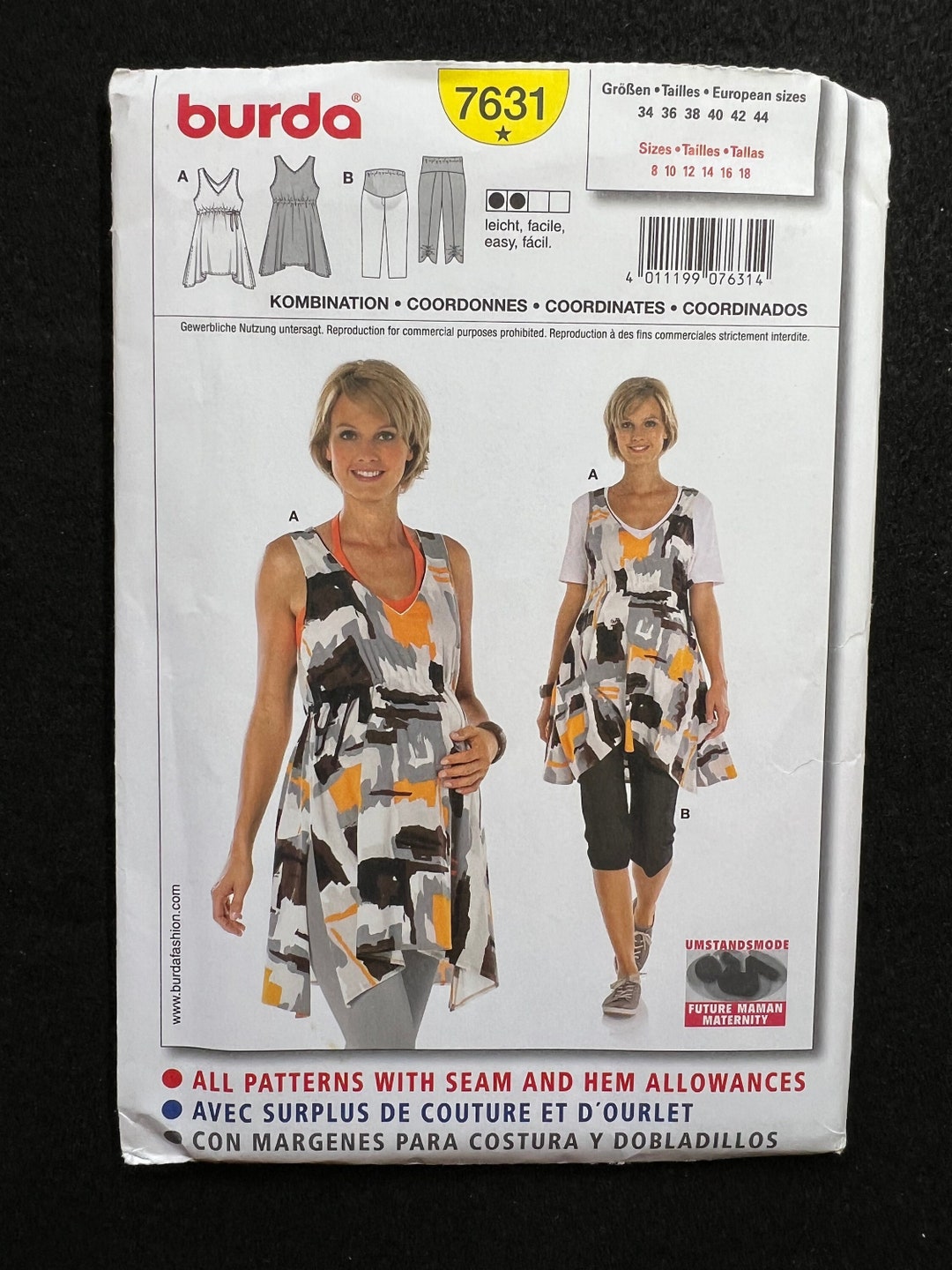 Burda Sewing Pattern 7631 Misses Maternity Top & Pants Size Etsy