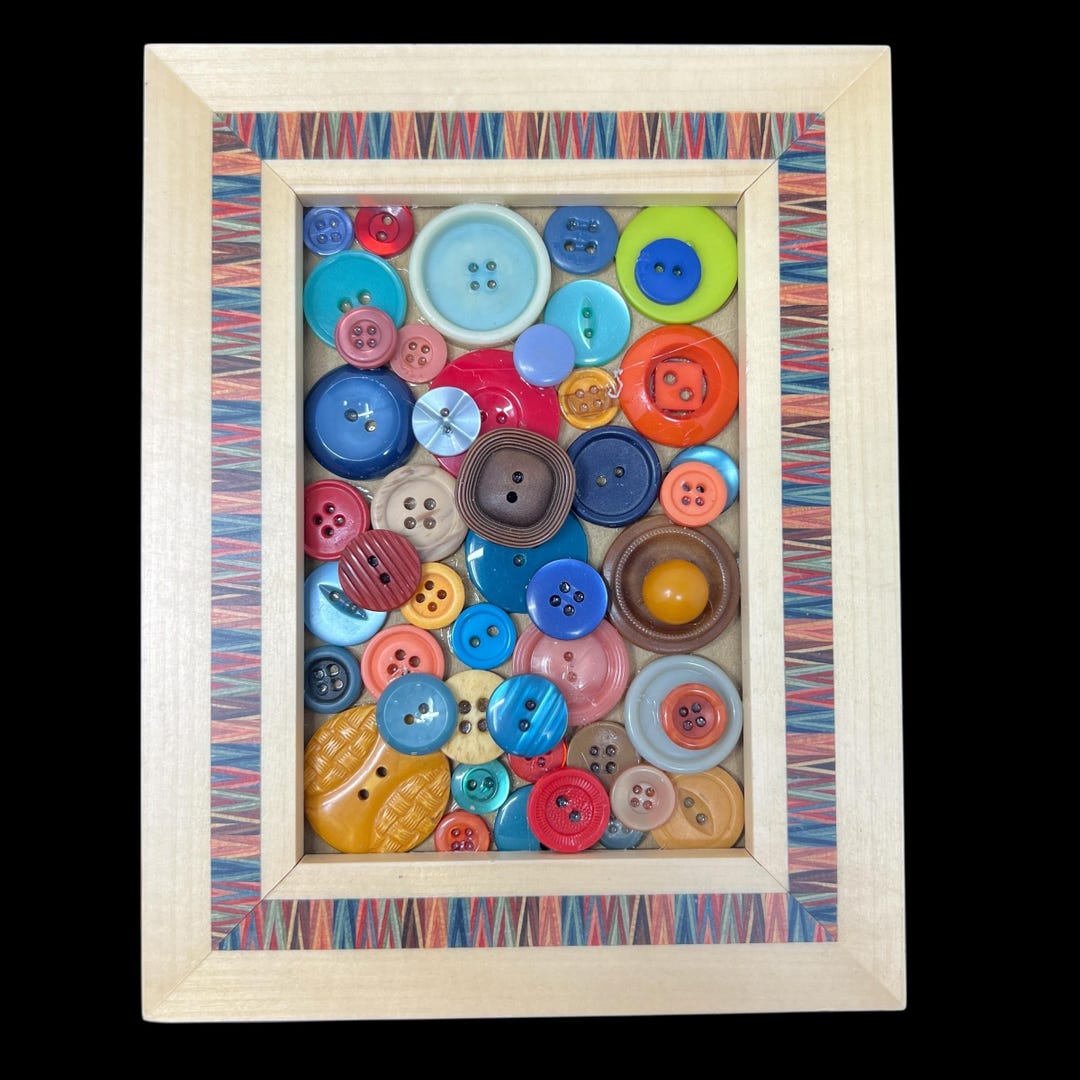 Button Art Decor Wood Frame Multicolor Buttons 5-3/8" X 6-7/8" - Etsy