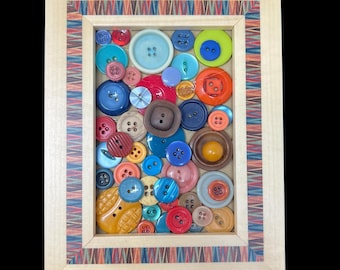 Button Art Decor Wood Frame Multicolor Buttons 5-3/8" x 6-7/8"