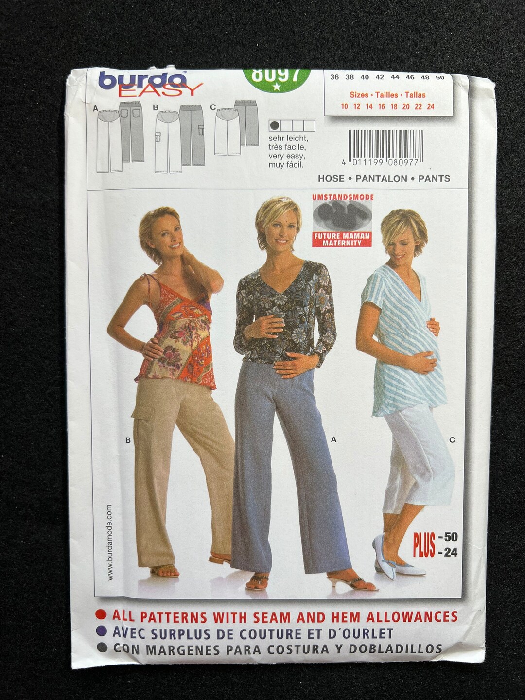 Burda Sewing Pattern 8097 Misses Maternity Pants Size 1024 FF Etsy