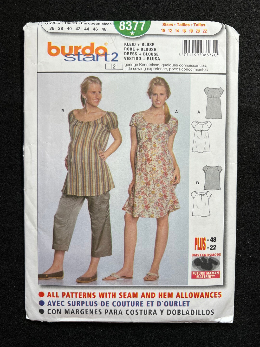 Burda Sewing Pattern 8377 Misses Maternity Dress & Top Size Etsy