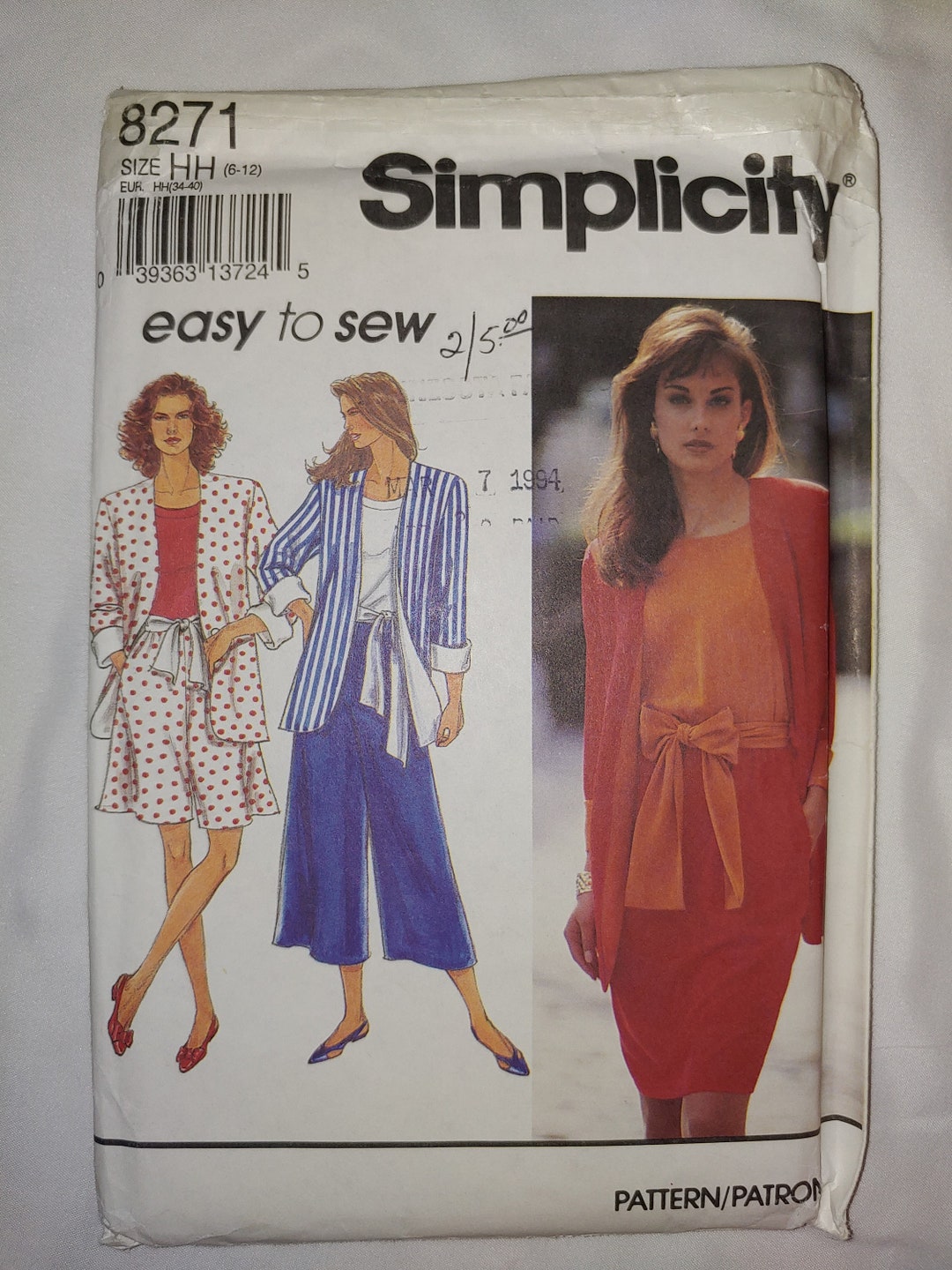 Simplicity 8271 Misses' Skirts, Top, Jacket and Sash Size HH 612 Etsy