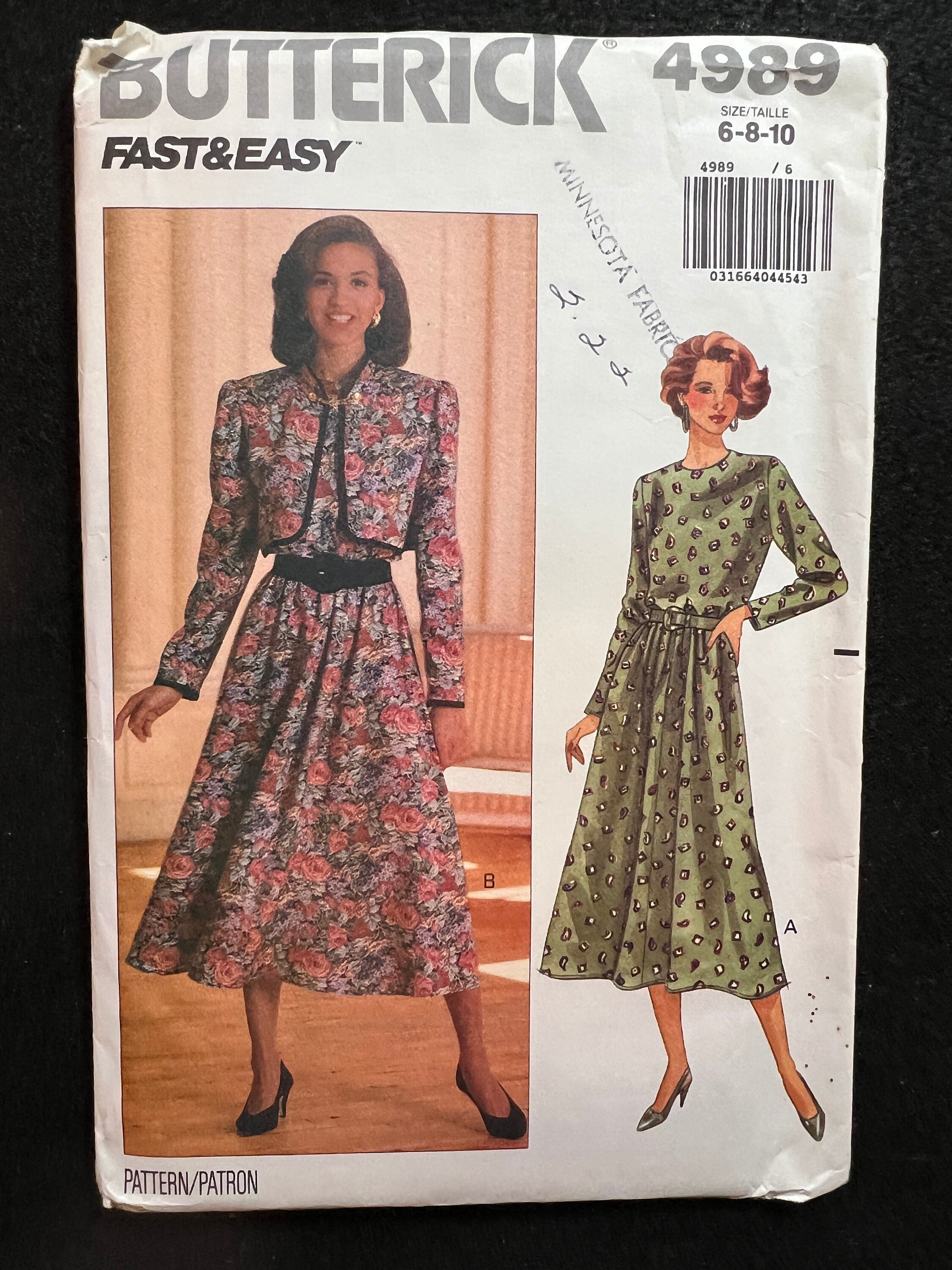 Butterick Sewing Pattern 4989 Misses Jacket & Dress Size 6-10 FF UNCUT ...