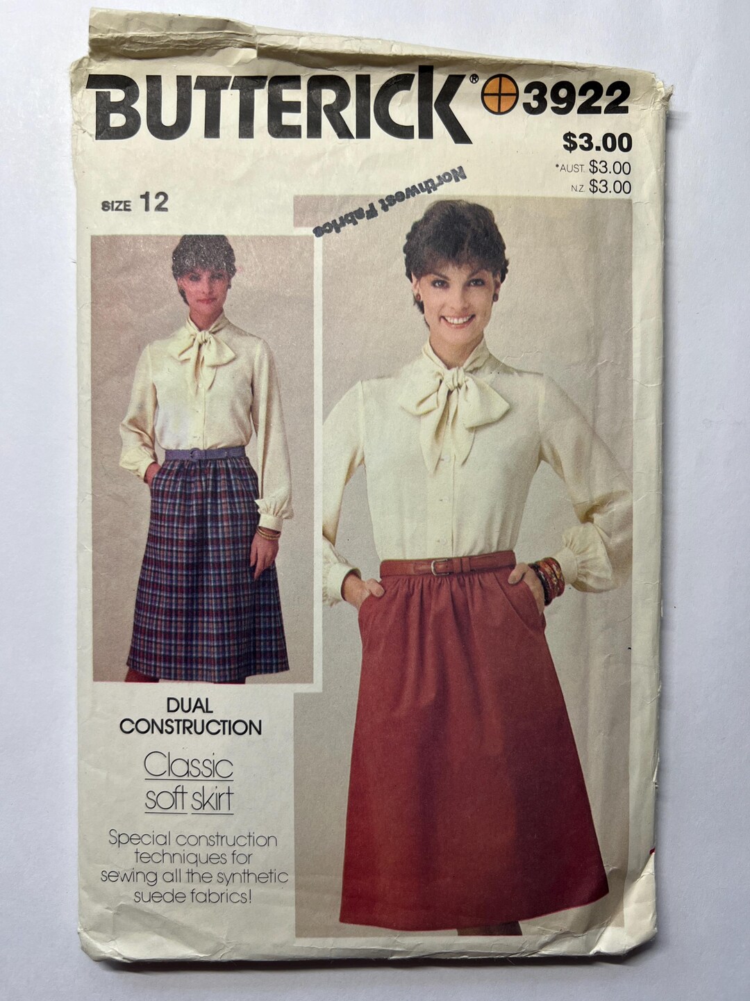 Butterick Vintage 80s Sewing Pattern 3922 Misses A Line Skirt Size 12 ...