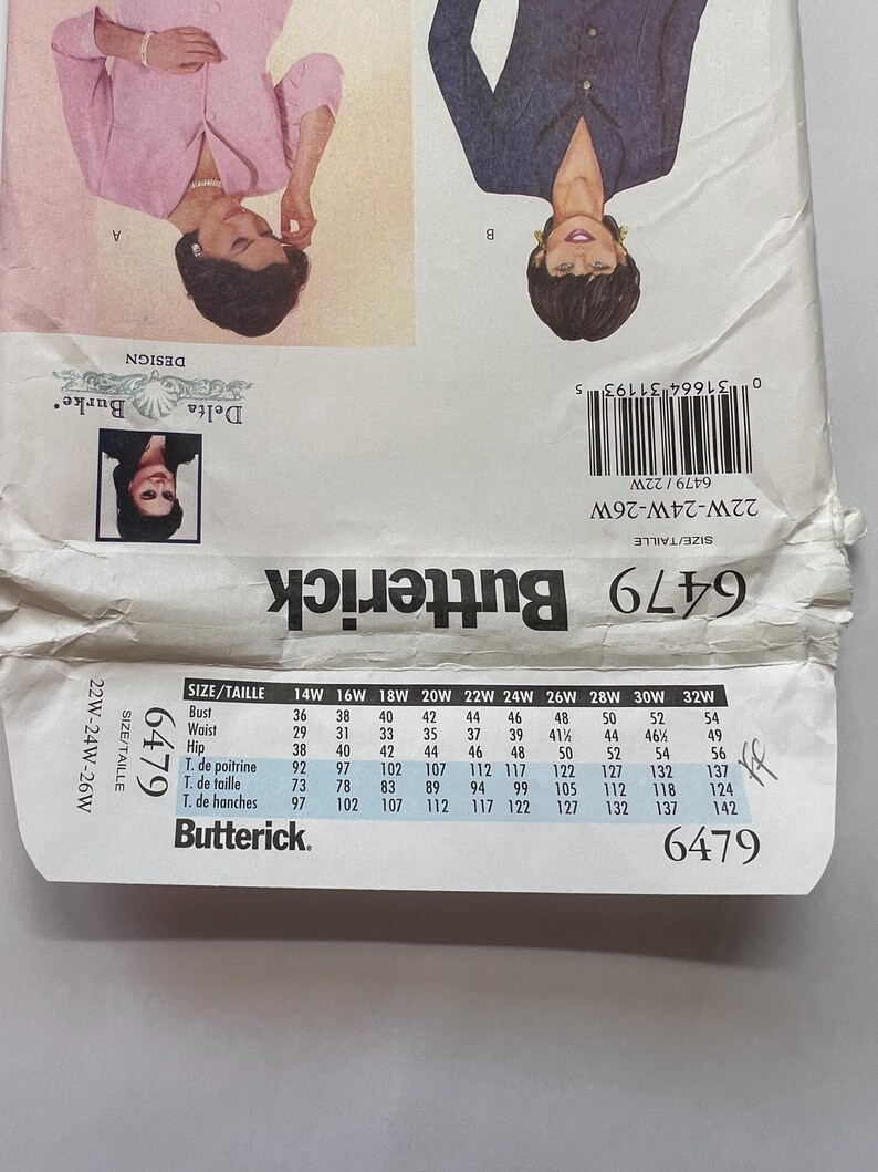 Butterick Sewing Pattern 6479 Women's Top Skirt & Pants Size 22W-26W ...
