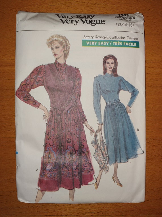 UNCUT 80s Vogue 7642 Misses' Dress & Vest Size 12 14 16 | Etsy