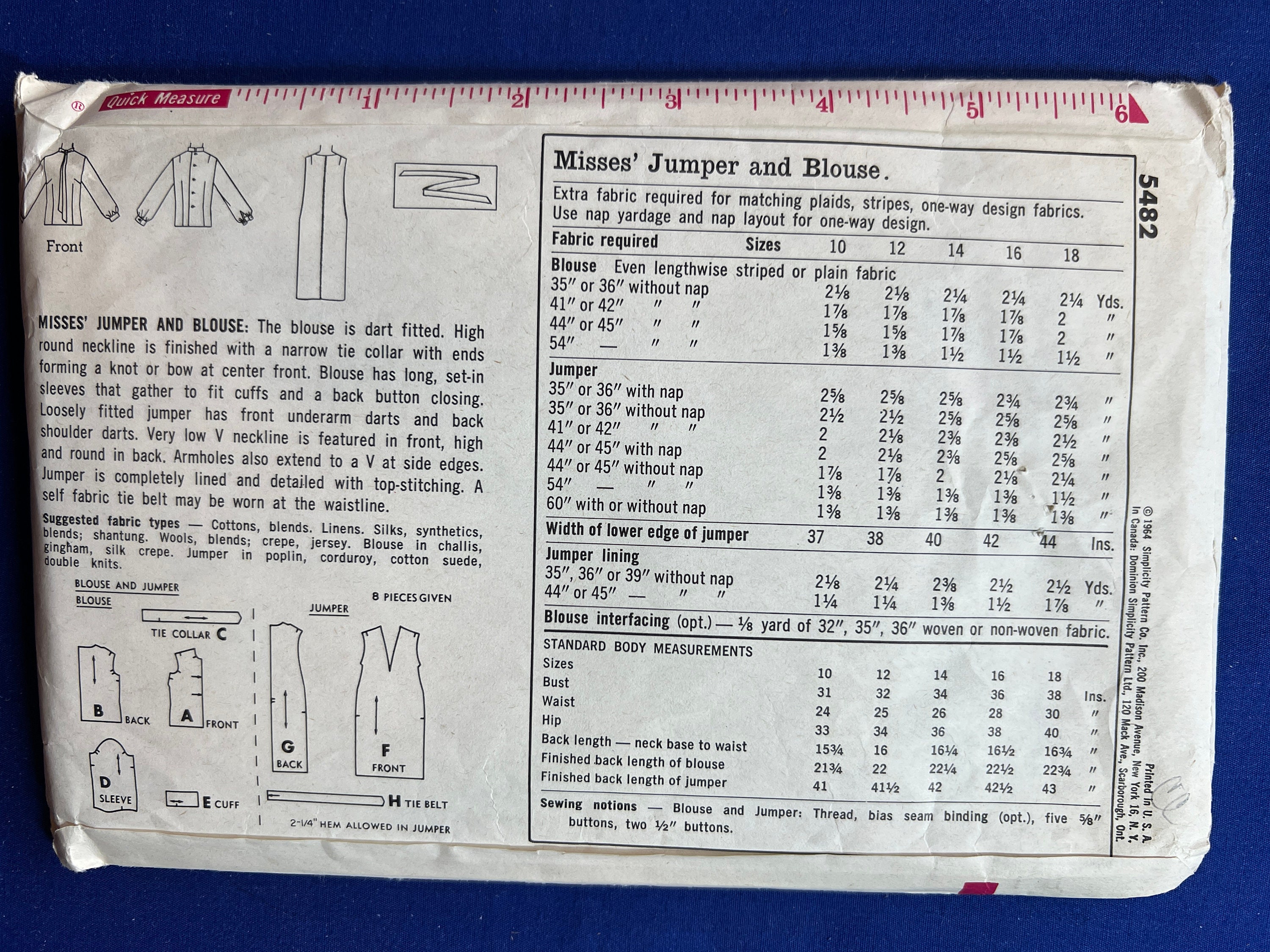Simplicity Sewing Pattern 5482 Misses' Jumper & Blouse Size 14 Cut ...
