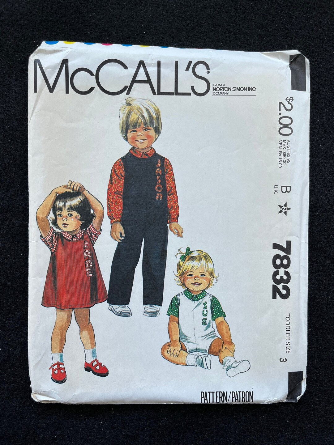 Mccall's Sewing Pattern 7832 Toddlers' Jumper Jumpsuit Romper & Shirt ...