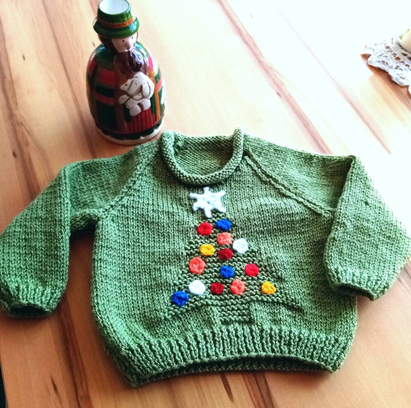 Hand knitted Christmas tree and lights child's jumper. Etsy