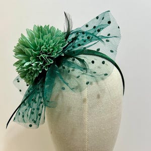 Sage Green Flower Fascinator: Emerald Veiling Headpiece, UK Handmade