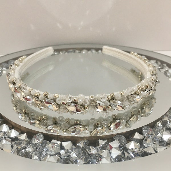 Crystal headband Silver Ornate embellished  hairband bridesmaids hair accessories Rhinestone hair jewellery,