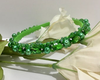 Green crystal Headband, Ornate,  crystal headband, Emerald green, fashionable school prom, embellished hair accessories weddings, Rhinestone