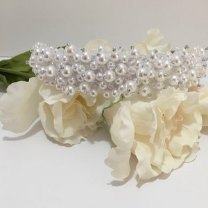 White Pearl Bridal Crown, pearl headband, wedding hair Accessories, Mother of the bride, white gown, Pearl piece, classic wedding