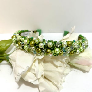 Olive Green headband, Crystal embellished headband, jewelled tones of Green, Bling headband, Luxurious, School Prom, beaded headband