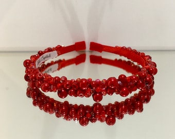 Rotes Stirnband, Kristall Haarteil, Rotes Stirnband, Weihnachten Haarband, Rotes Accessoires, Jeweled Haarteil, Haar Accessoire, Perlen Band