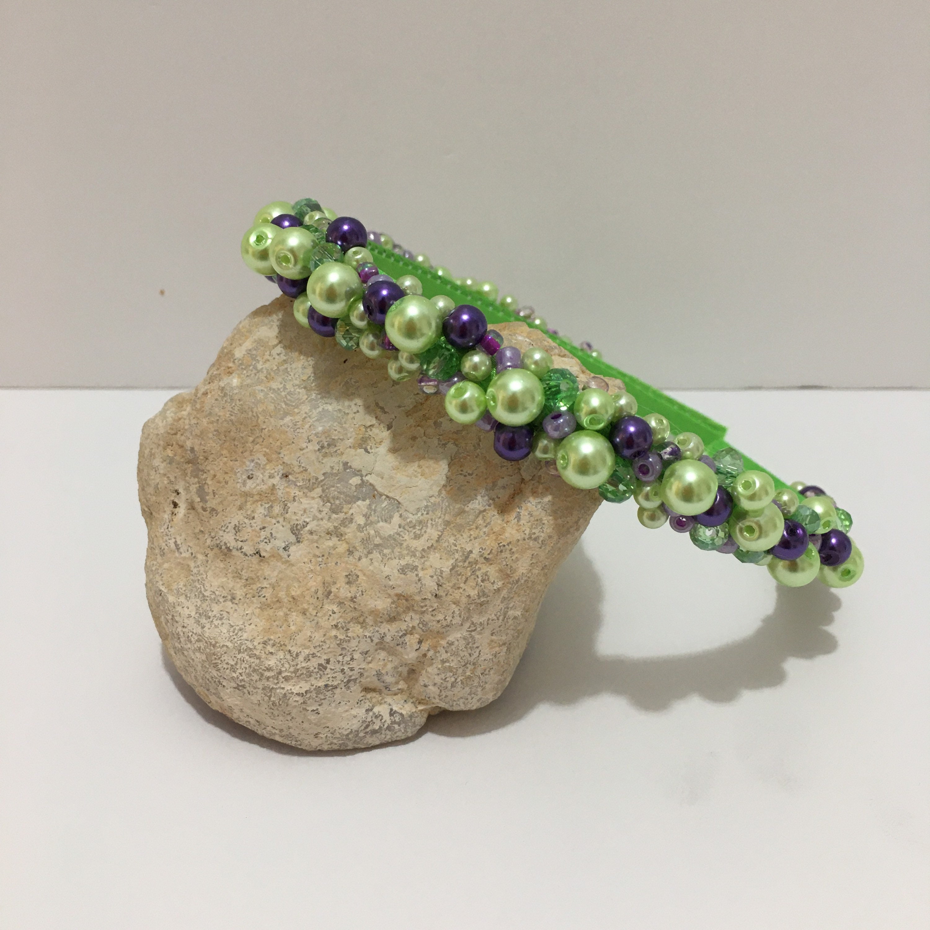 451. The Embellished Purple and Green Headband Sequin Headband with Purple Green and Gold Fleur de Lis main image 3
