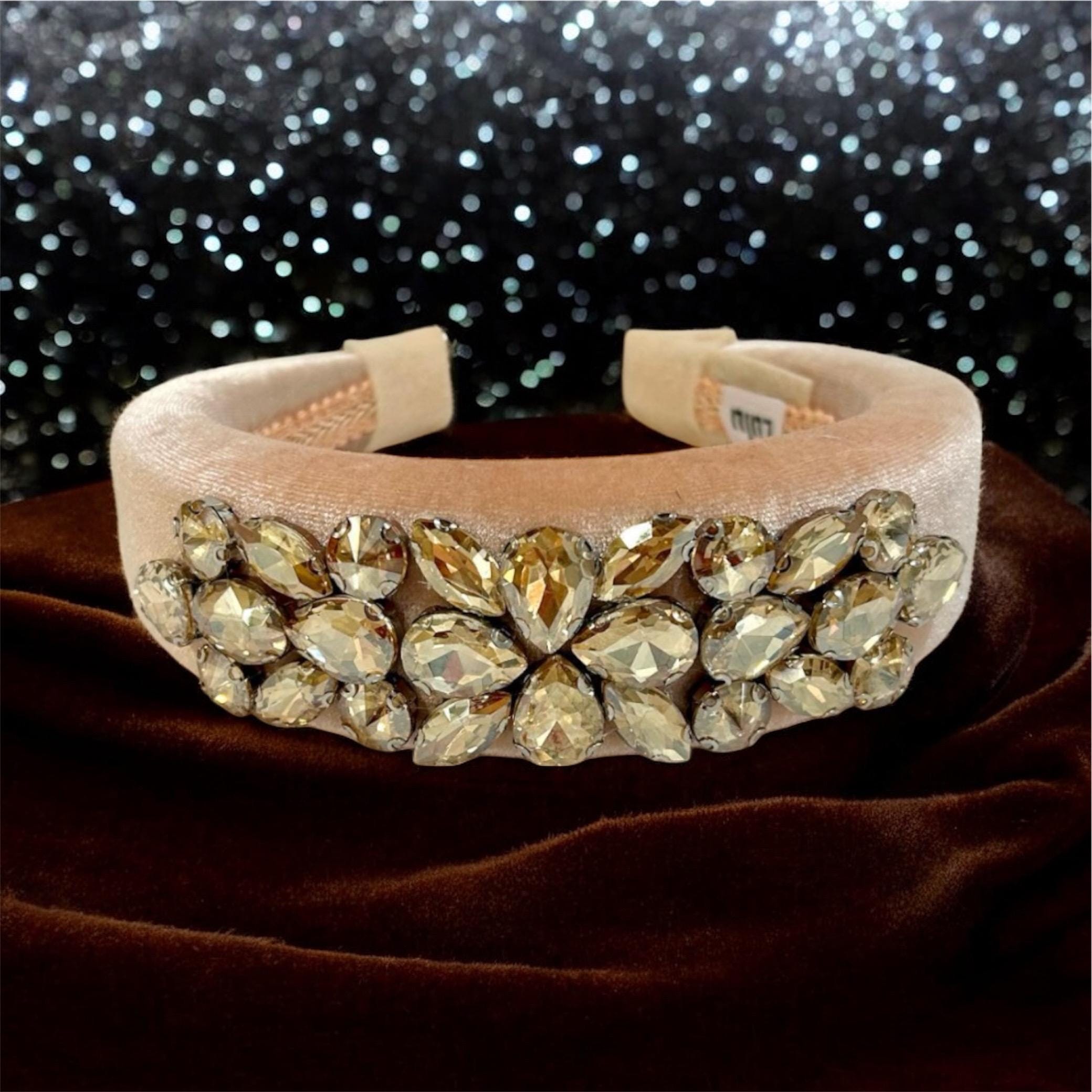 Cream Citrine Medallions crystals on Peach Velvet headband Empress Crystal Crown with Citrine, Filigree Moon and Gold  main image 4