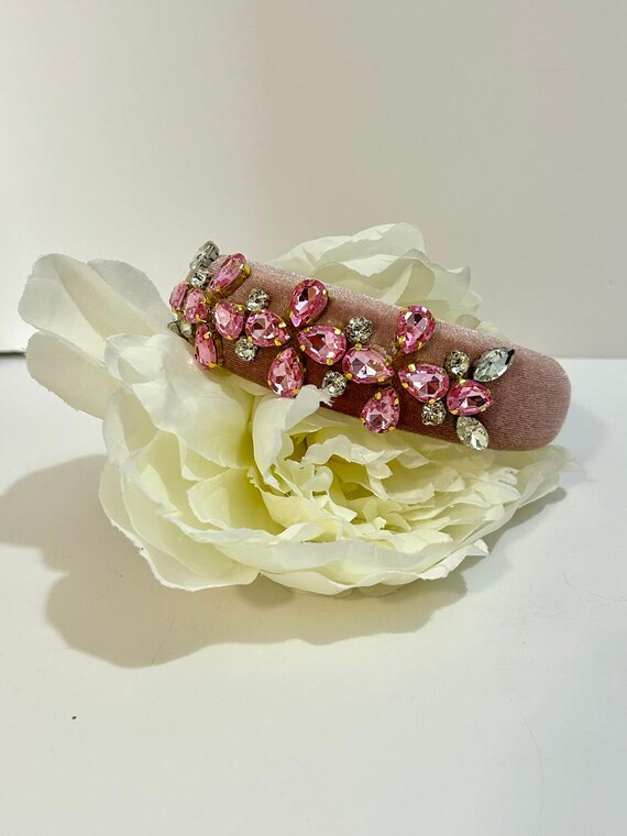 Blush Pink Crystal Embellished Padded Headband – Handmade Amazon.com : GLBCC Crystal Padded Headband for Women  main image 3