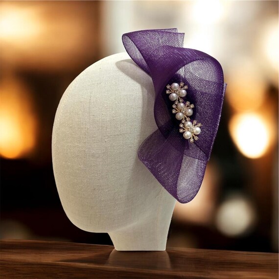 Purple Crinoline Fascinator: Gold Pearl Jeweled Hair Clip - Etsy