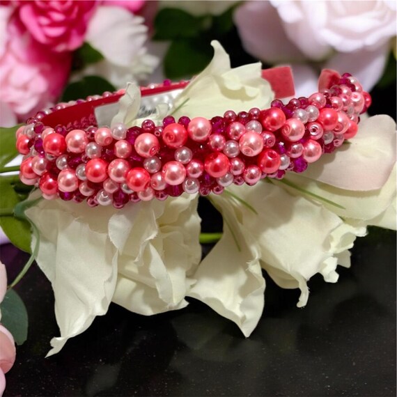 Pink Pearl Beaded Headband: Embellished Crystal Hair  display picture 2