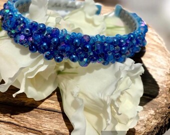 Blue Crystal Headband: Hand-sewn Sky Blue Satin Band - Etsy display picture 3