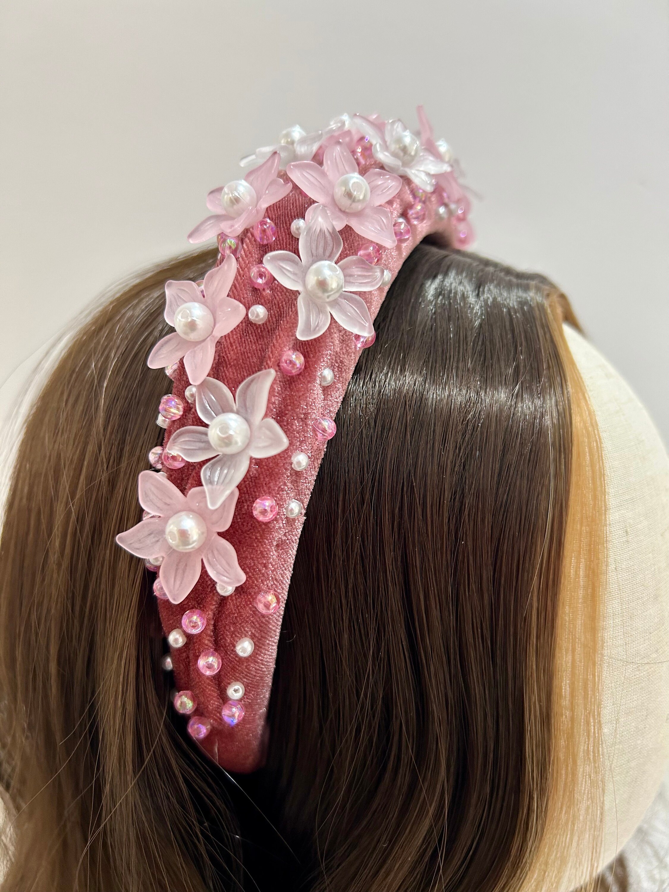 Pink Floral and Velvet One of a Kind Headband Velvet Rose Headband - Etsy main image 2