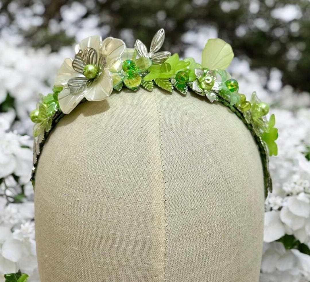 Elegant Embellished Lime Gem Floral Headband Lime Green Floral Headband: Crystal & Silver Wedding  main image 4