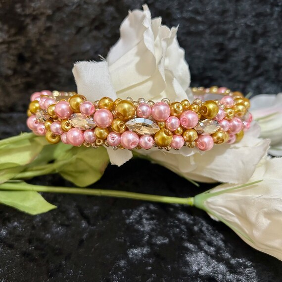 Handmade Jeweled Headband: Pink & Gold Rhinestone  display picture 3