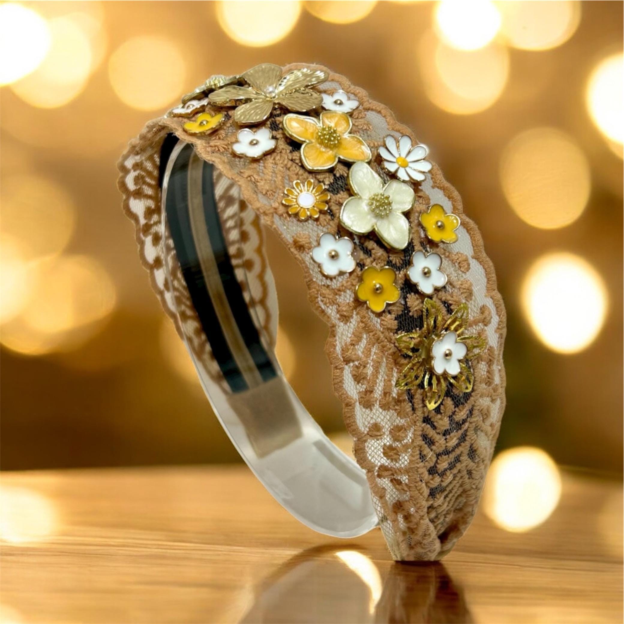 Embellished Yellow Headband with Floral Design Yellow Floral Headband - Etsy main image 3
