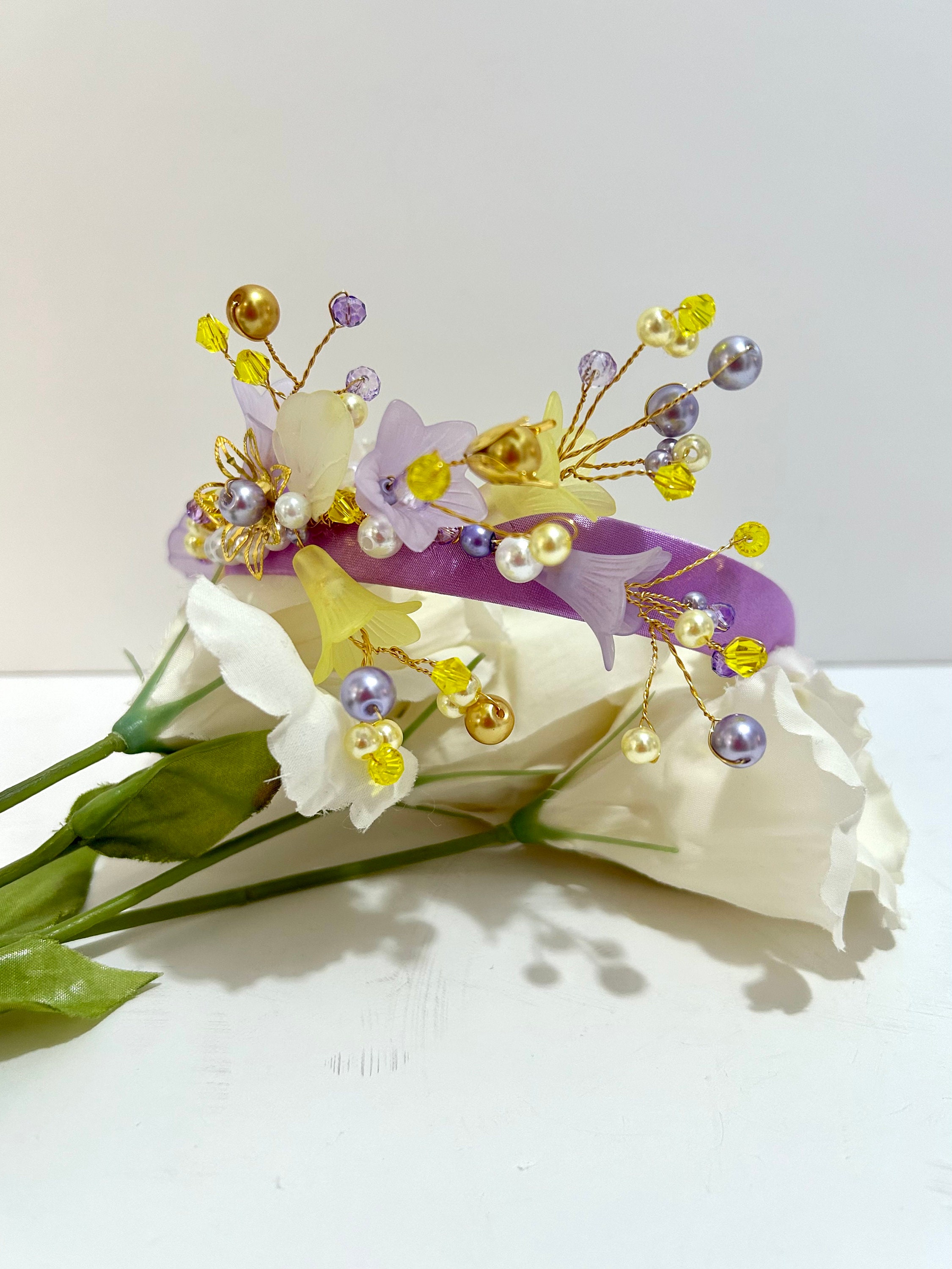 Lilac Satin Headband: Beaded Floral Hair Accessory - Etsy